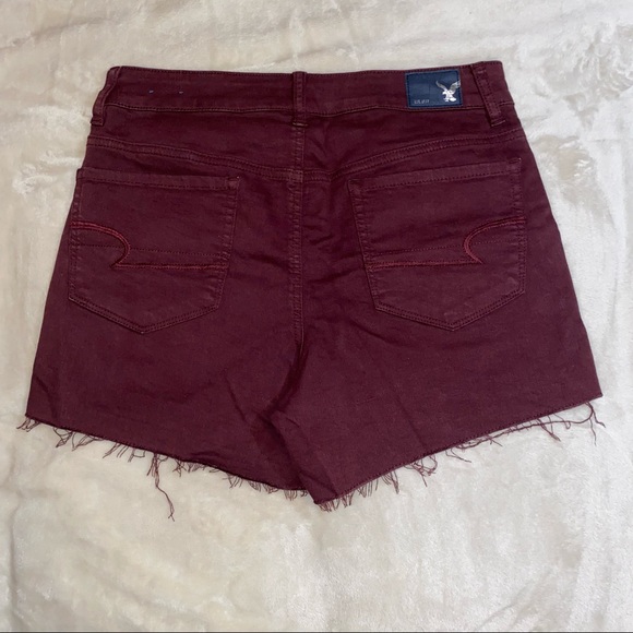 american eagle denim x hi-rise burgundy shortie shorts - Picture 2 of 8